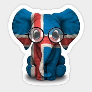 Baby Elephant with Glasses and Icelandic Flag Sticker